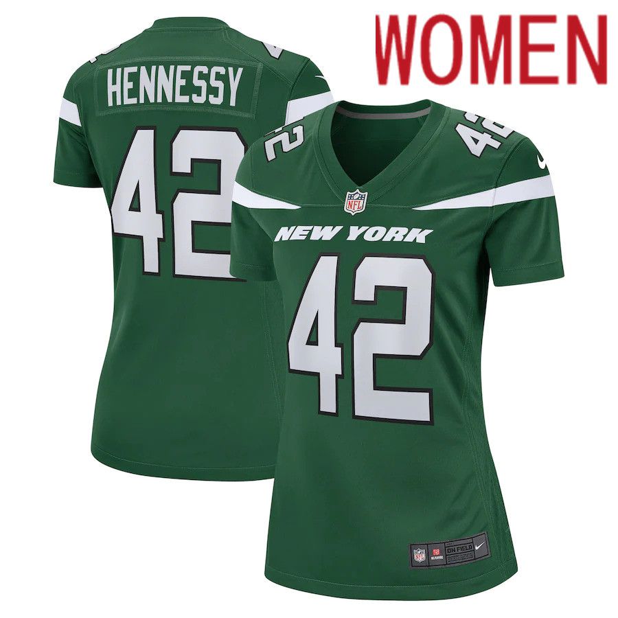 Women New York Jets #42 Thomas Hennessy Nike Gotham Green Game NFL Jersey->women nfl jersey->Women Jersey
